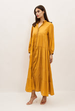 Mustard Maxi Cotton Shirt Dress
