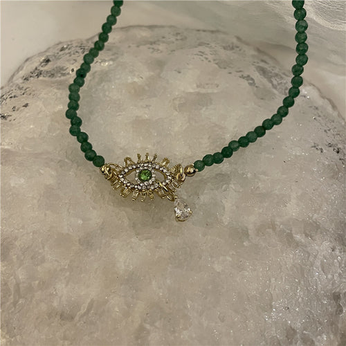 Handmade Green Beaded Evil Eye Necklace