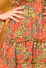 Orange Paisley Print Batwing Sleeve Silk Dress