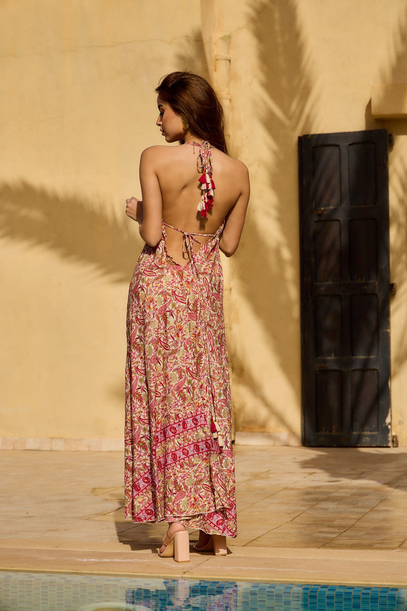 Pink Maxi Silk Dress With Lurex Details