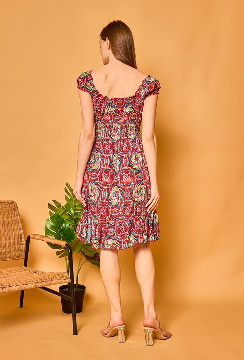 Red Abstract Print Silk Dress