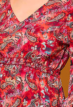 Red Paisley Print Batwing Sleeve Silk Dress