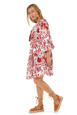 Rusty Red Floral Print Cotton Dress