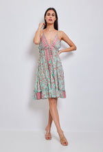 Pink And Mint Silk Dress With An Open Frill Back