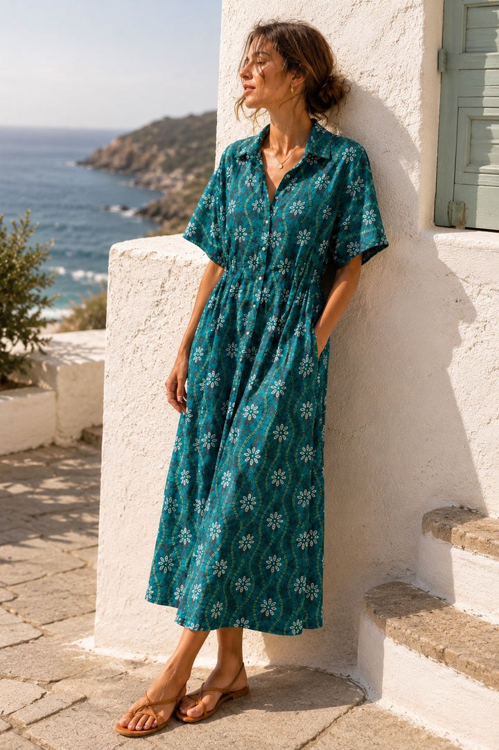 Green Floral Print Cotton Shirt Dress – Mar Y Sol Boutique