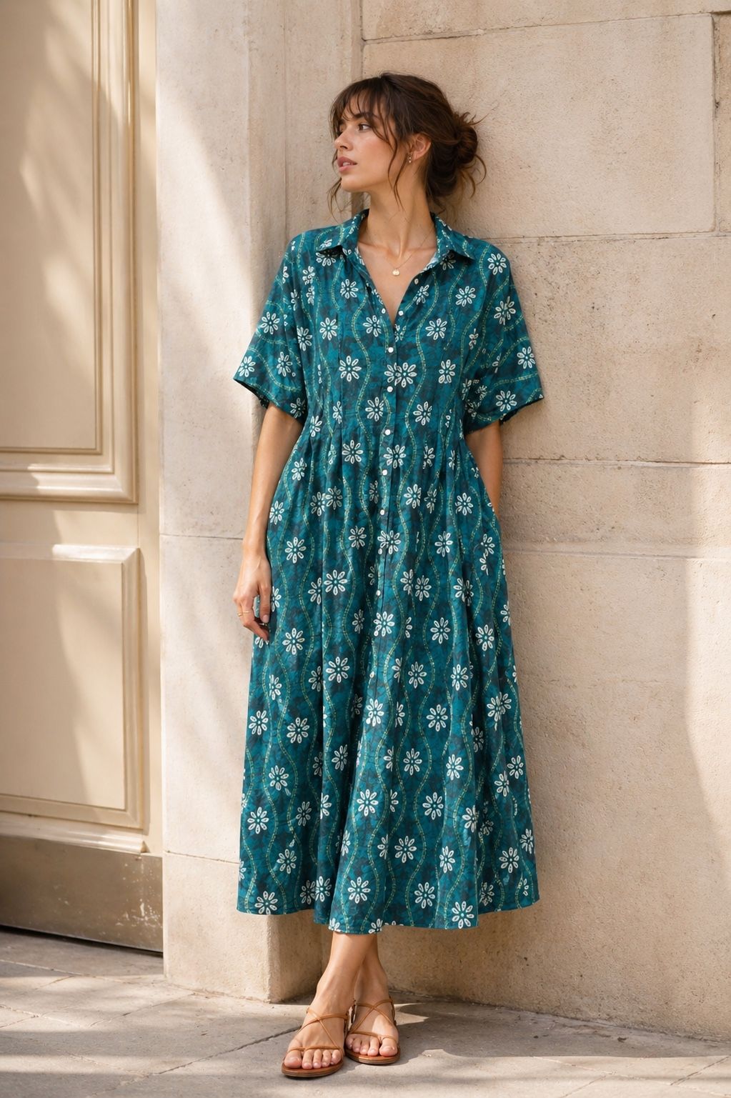 Green Floral Print Cotton Shirt Dress – Mar Y Sol Boutique