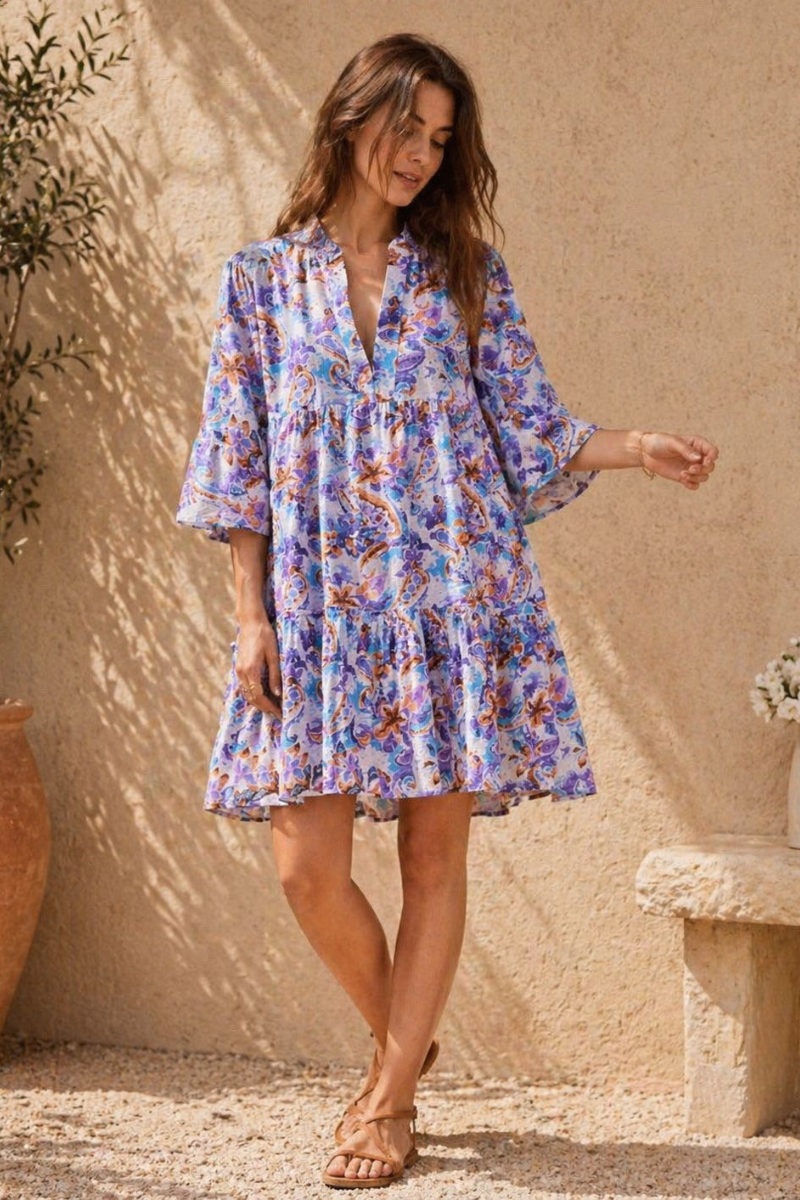 Watercolor Paisley Cotton Mini Dress