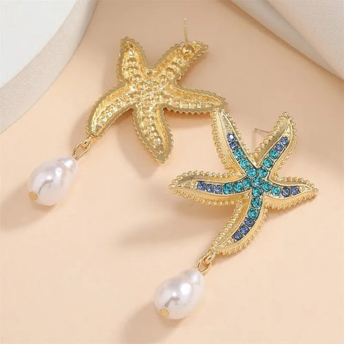 Blue Starfish Drop Earrings