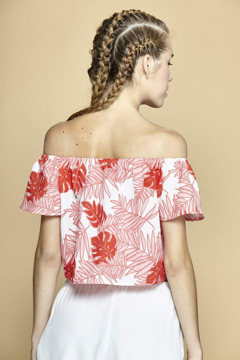 Crop Tropical Red Off The Shoulder Top - So Chic Boutique