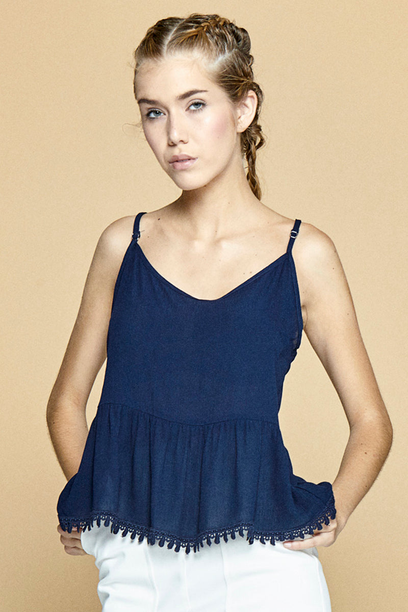 Blue Viscose Top With Adjustable Straps - So Chic Boutique