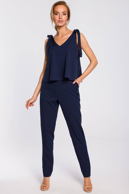 Navy Blue Jumpsuit With A Layer - So Chic Boutique