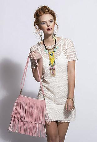 Dusty Pink Fringe Cross Body Bag - So Chic Boutique