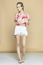 Crop Tropical Red Off The Shoulder Top - So Chic Boutique