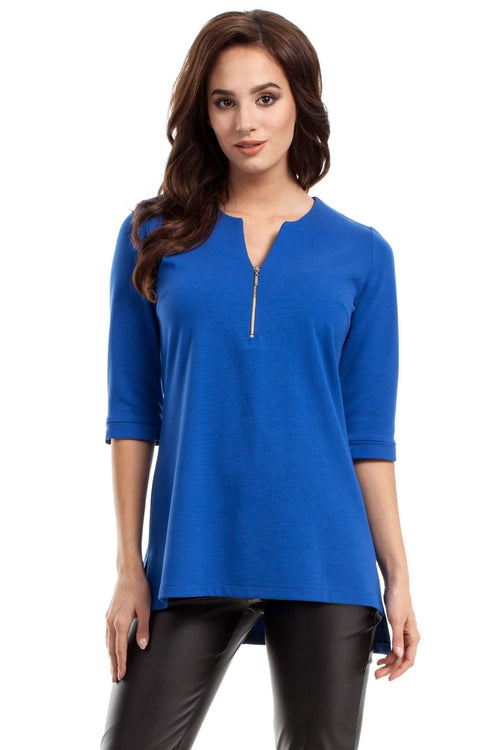 Royal Blue Tunic Blouse With Zipped Neck - So Chic Boutique