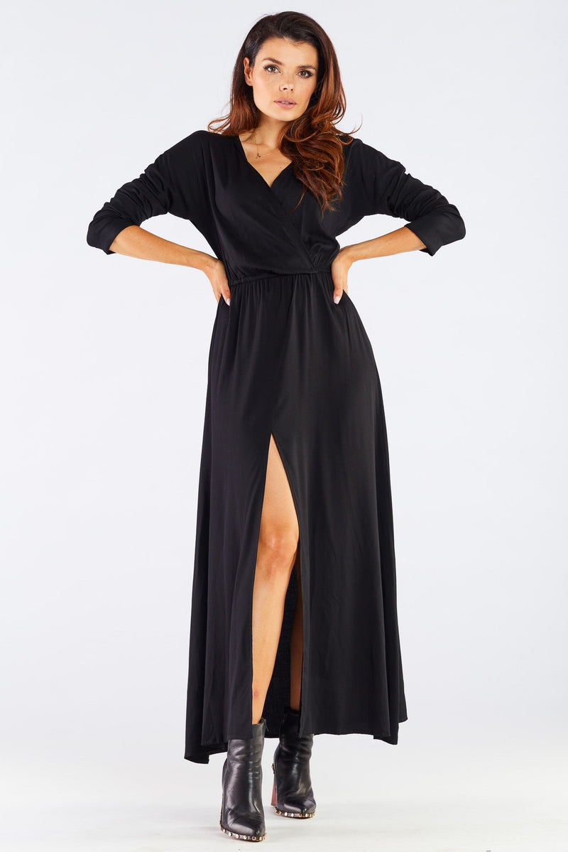 Maxi Black Dress With A Slit - So Chic Boutique