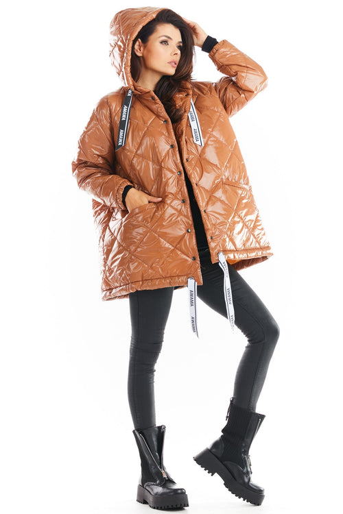 Brown Quilted Coat With A Hood - So Chic Boutique