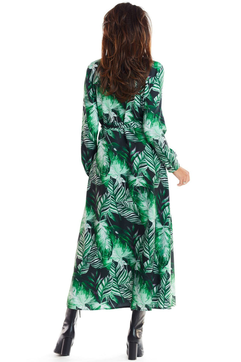 Green Tropic Print Maxi Shirt Dress With A Belt - So Chic Boutique