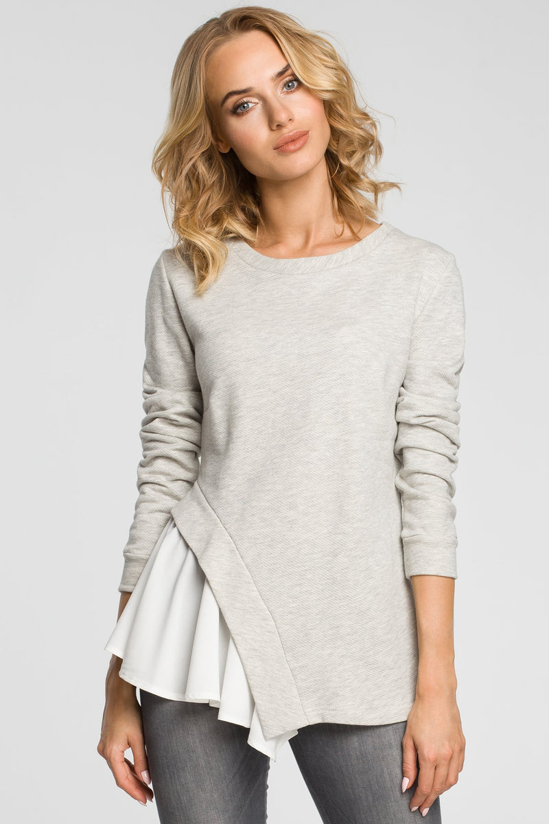 Light-Grey-Asymmetric Layered Cotton Blouse - So Chic Boutique