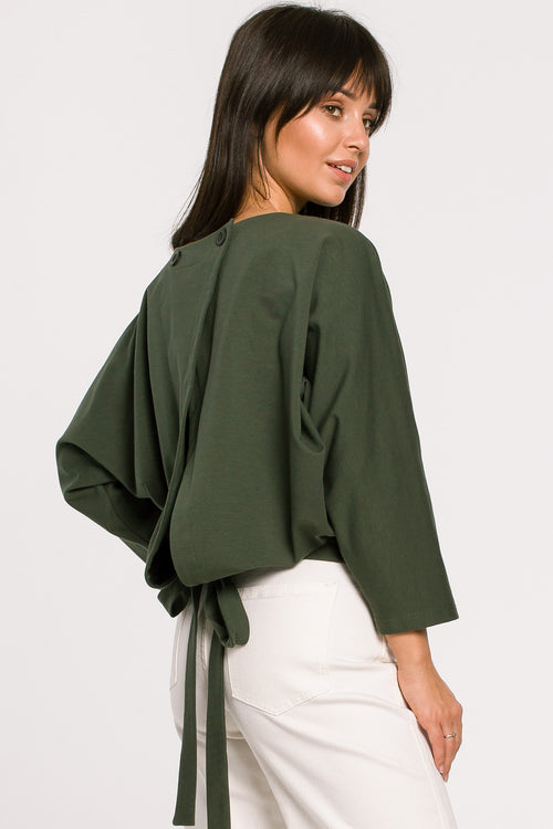 Khaki Cotton Top With Wrap Tied Back - So Chic Boutique