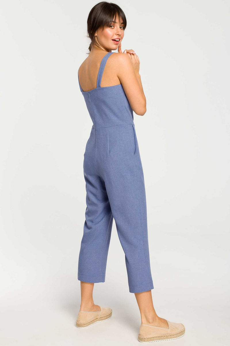 Culotte Blue Strap Jumpsuit With Side Buttons - So Chic Boutique