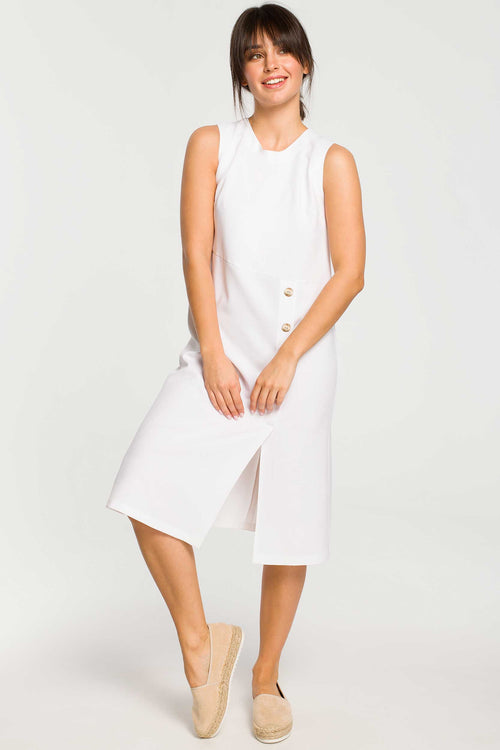 White Button Side Midi Dress - So Chic Boutique