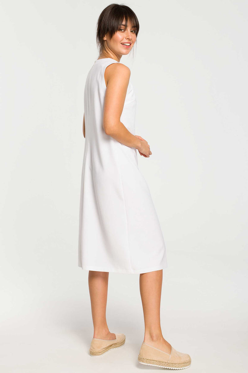 White Button Side Midi Dress - So Chic Boutique