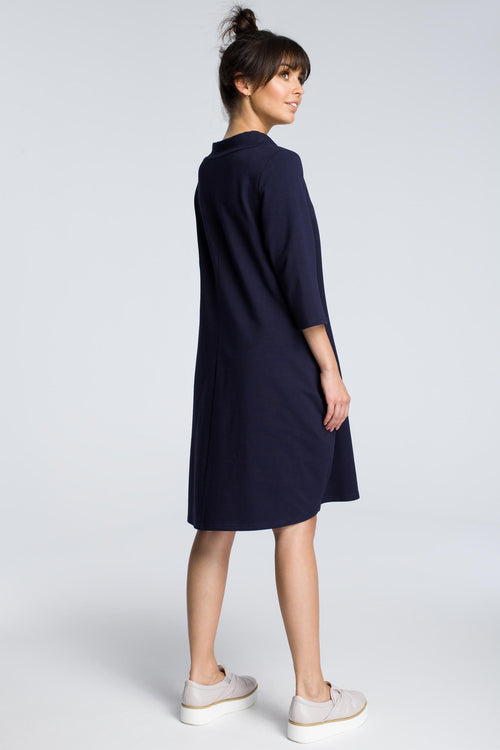 Navy Blue Oversize Dress With A Bow - So Chic Boutique