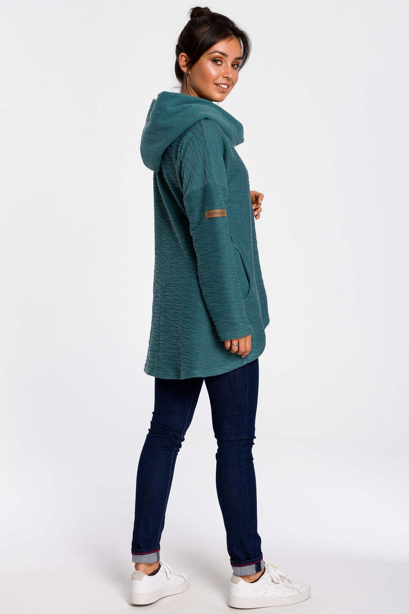Turquoise Oversize High Low Sweatshirt With A Hood - So Chic Boutique