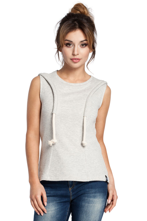 Light Grey Cotton Sleeveless Top With Ropes - So Chic Boutique