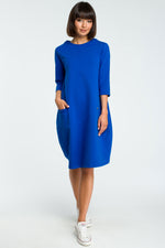 Oversize Royal Blue Cotton Midi Dress With A Side Pocket - So Chic Boutique