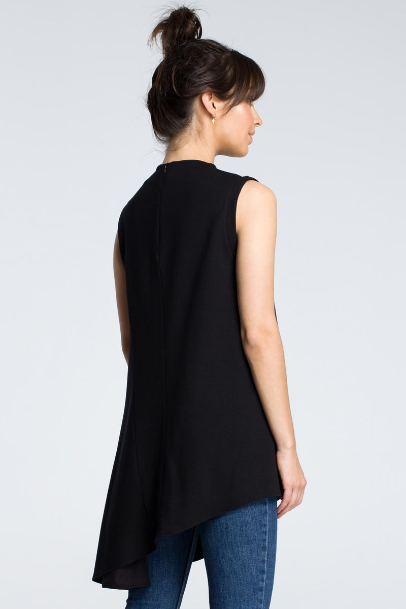 Black Cotton Asymmetric Blouse - So Chic Boutique