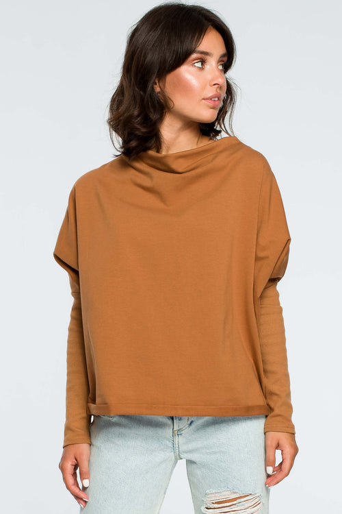 Oversize Camel Top With Ribbed Sleeves - So Chic Boutique