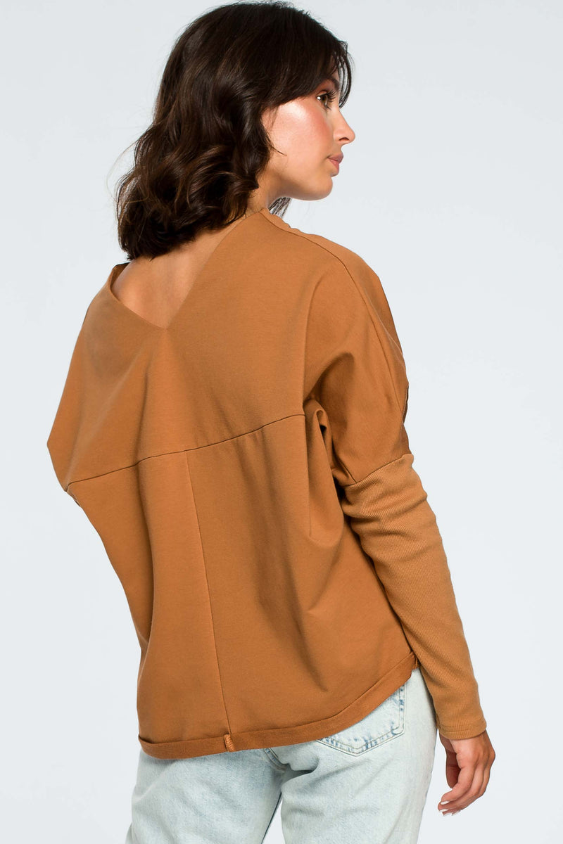 Oversize Camel Top With Ribbed Sleeves - So Chic Boutique