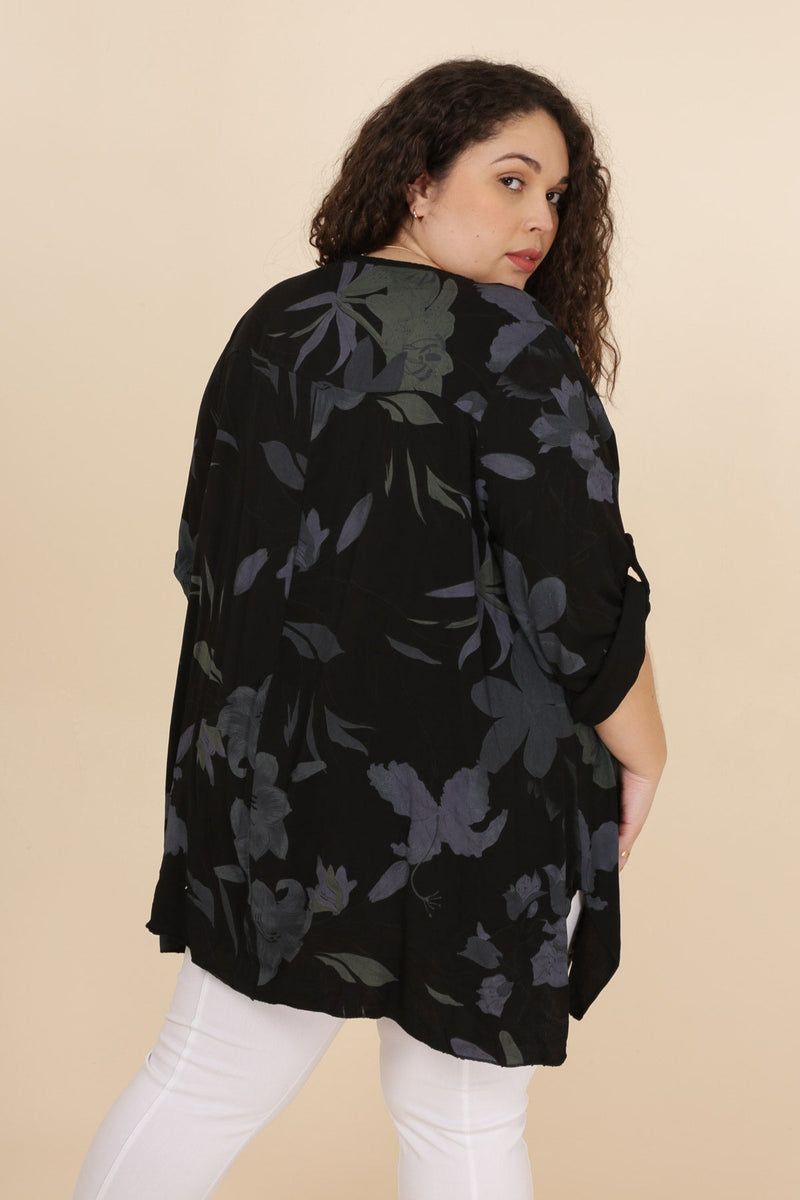 Oversize Cotton Black Floral Tunic - So Chic Boutique