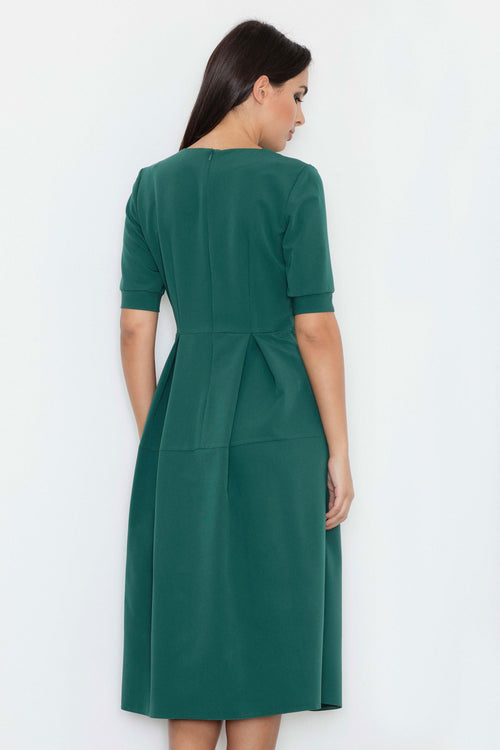 Midi Pleated Dress With Short Sleeves Green - So Chic Boutique