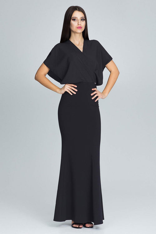 Black Maxi Dress With Chiffon Cape Top - So Chic Boutique