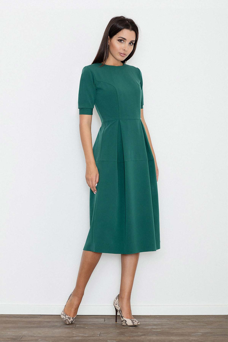 Midi Pleated Dress With Short Sleeves Green - So Chic Boutique