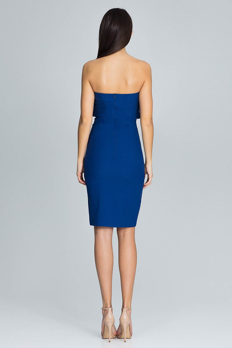 Navy Blue Strapless Fitted Dress With A Bow - So Chic Boutique