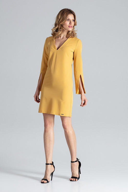 Yellow Mini Dress With V-Neckline And Split Sleeves - So Chic Boutique