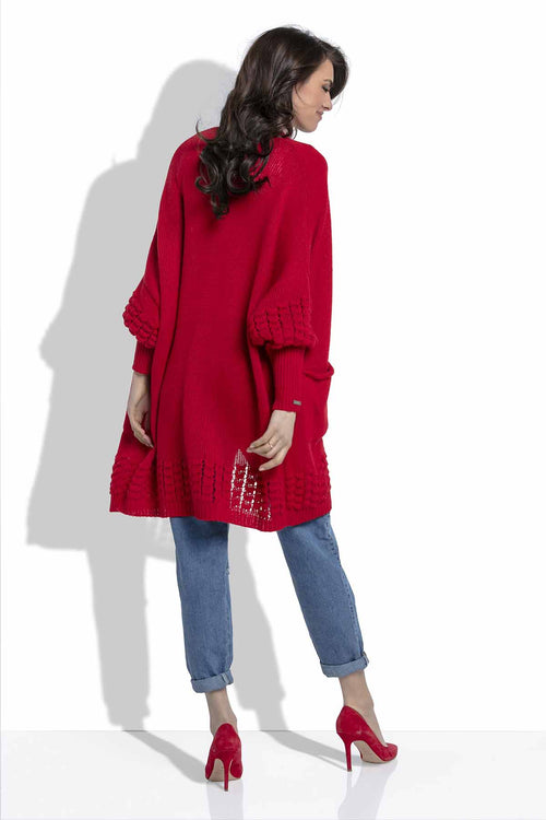 Wool Blend Red Cardigan With Open Knit Details - So Chic Boutique