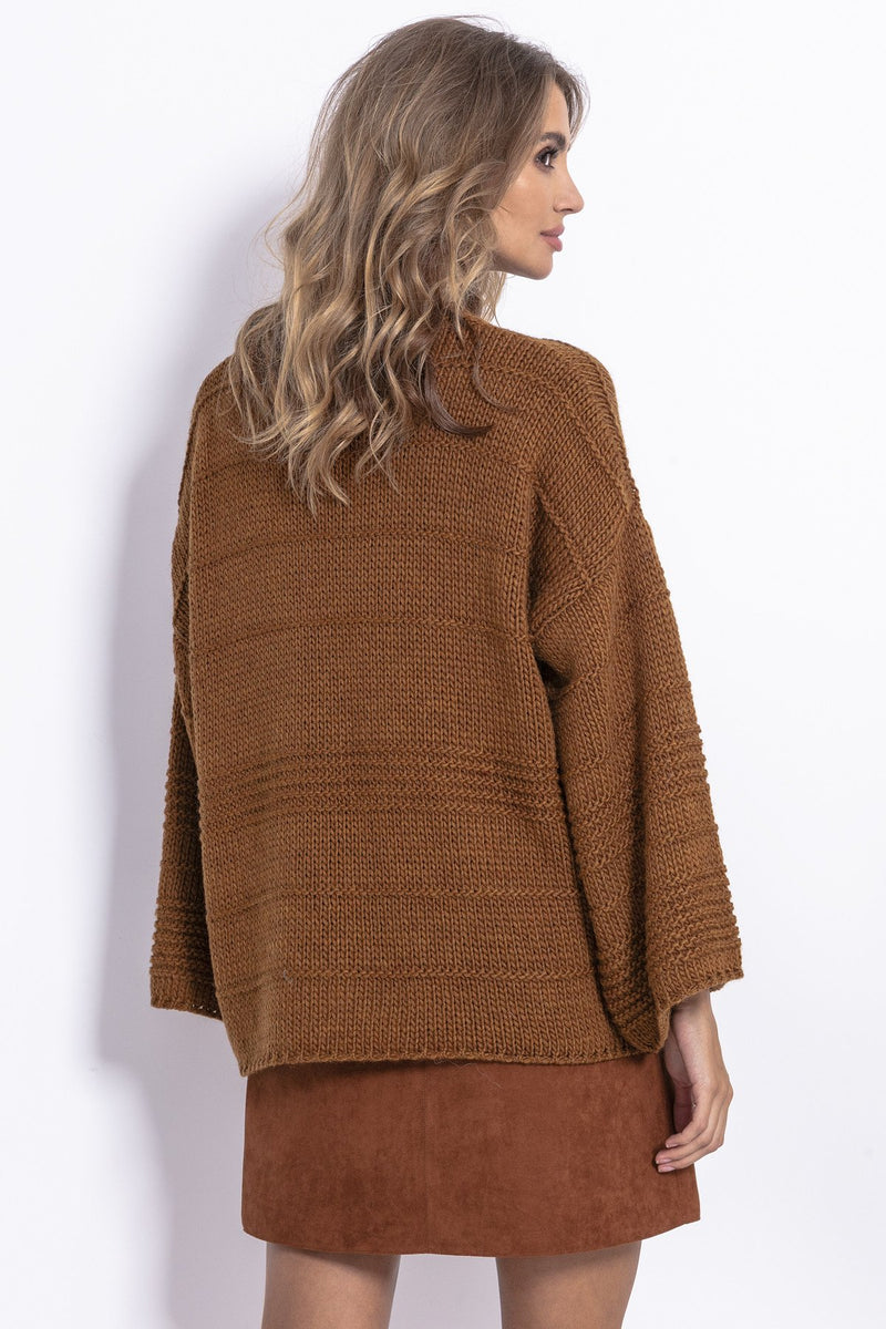 Camel Loose Sweater With Wide Sleeves - So Chic Boutique