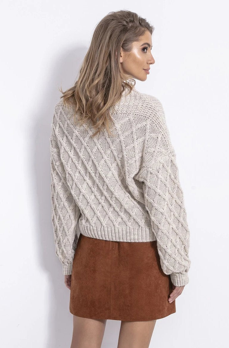 Diamond Stitch Beige Melange Sweater With High Neckline - So Chic Boutique