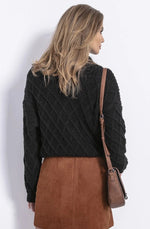 Diamond Stitch Black Sweater With High Neckline - So Chic Boutique