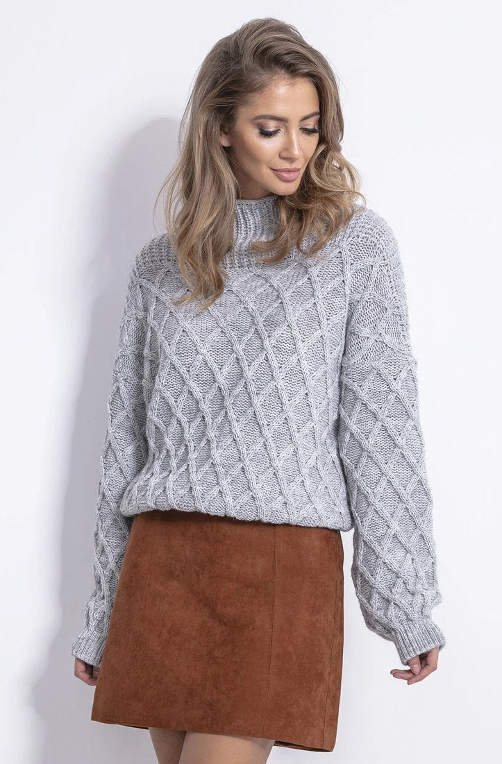 Diamond Stitch Grey Sweater With High Neckline - So Chic Boutique