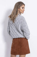 Diamond Stitch Grey Sweater With High Neckline - So Chic Boutique