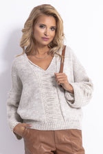 Wool And Alpaca Blend Wide Sleeve Beige Sweater - So Chic Boutique