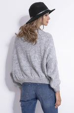 Wool And Alpaca Blend Grey Braid Sweater With High Neckline - So Chic Boutique