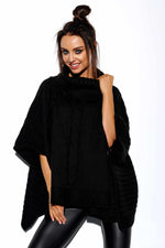 Black Turtleneck Poncho With Buttoned Sides - So Chic Boutique