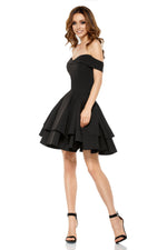 Off The Shoulder Mini Flared Black Dress - So Chic Boutique