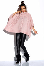 Powder Pink Turtleneck Poncho With Buttoned Sides - So Chic Boutique